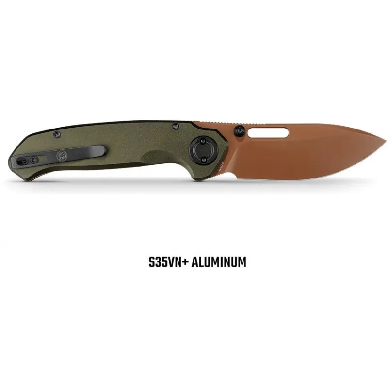 Vosteed Zander Folding Knife - 3.38" Copper Dune Finish S35VN Steel Blade OD Green Aluminum Handle Cyclaire Knives and Tools