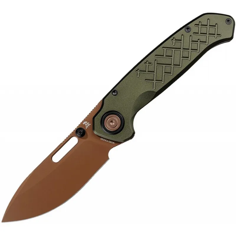 Vosteed Zander Folding Knife - 3.38" Copper Dune Finish S35VN Steel Blade OD Green Aluminum Handle Cyclaire Knives and Tools