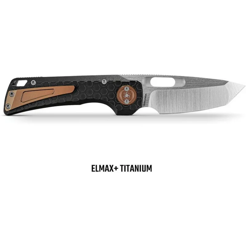 Vosteed Nymble EMP Vanchor Lock - 3.25" Stonewash Elmax Steel Tanto Blade Black Titanium Handle Cyclaire Knives and Tools