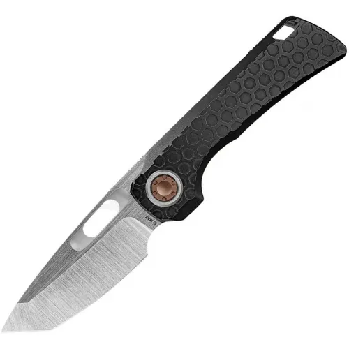 Vosteed Nymble EMP Vanchor Lock - 3.25" Stonewash Elmax Steel Tanto Blade Black Titanium Handle