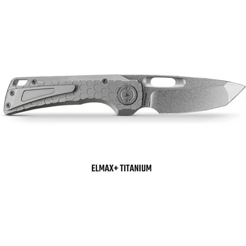 Vosteed Nymble EMP Vanchor Lock - 3.25" Stonewash Elmax Steel Tanto Blade Grey Stonewash Titanium Handle