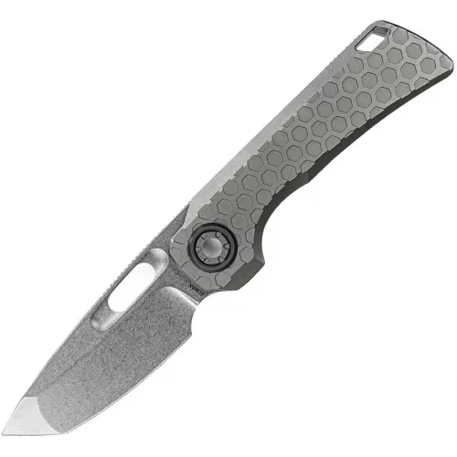 Vosteed Nymble EMP Vanchor Lock - 3.25" Stonewash Elmax Steel Tanto Blade Grey Stonewash Titanium Handle