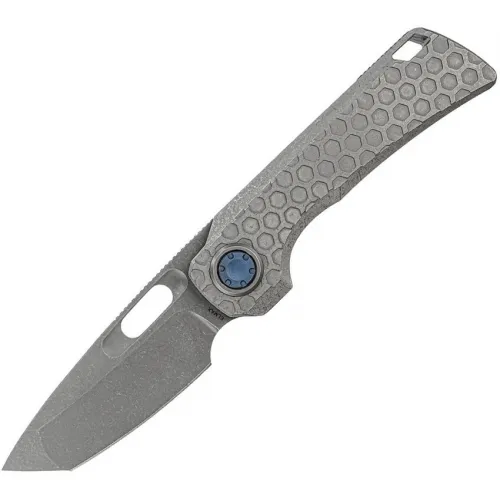 Vosteed Nymble EMP Vanchor Lock - 3.25" Satin and Bead Blast Elmax Steel Tanto Blade Grey Acid Wash Titanium Handle