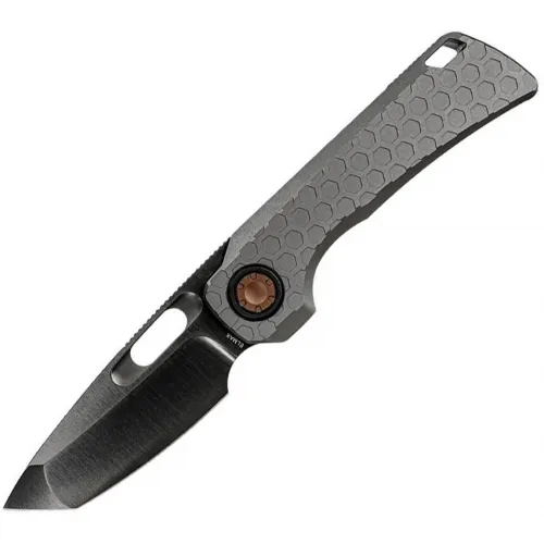 Vosteed Nymble EMP Vanchor Lock - 3.25" Black DLC Elmax Steel Tanto Blade Dim Grey Stonewash Titanium Handle