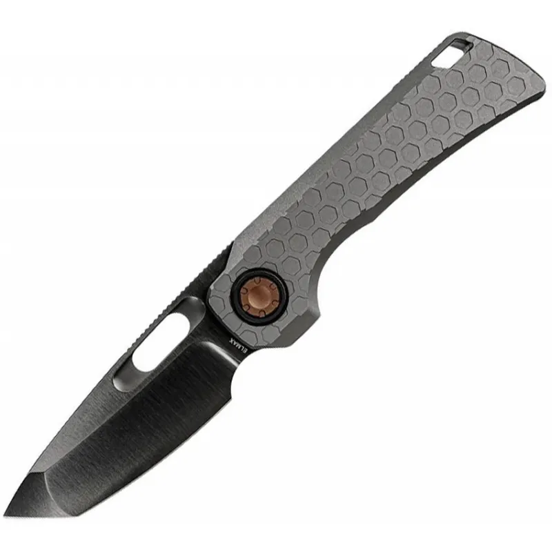 Vosteed Nymble EMP Vanchor Lock - 3.25" Black DLC Elmax Steel Tanto Blade Dim Grey Stonewash Titanium Handle Cyclaire Knives and Tools