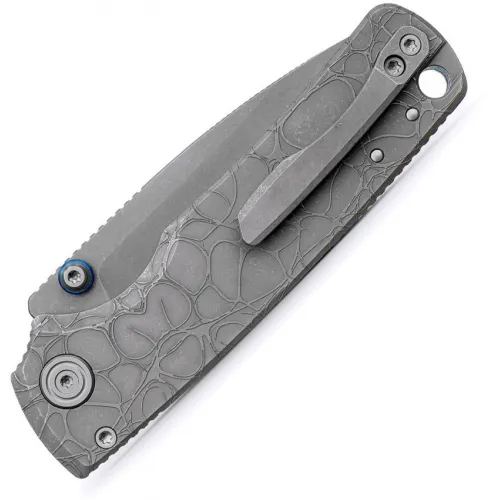 Vosteed Porcupine TiSlim Top Liner Lock Folding Knife - 3.04" Acid Wash S90V Blade Grey Acid Wash Titanium Handle