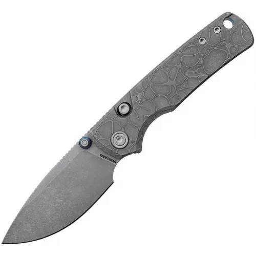 Vosteed Porcupine TiSlim Top Liner Lock Folding Knife - 3.04" Acid Wash S90V Blade Grey Acid Wash Titanium Handle
