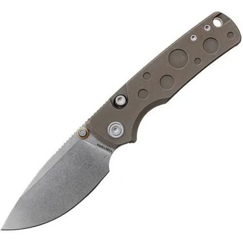 Vosteed Porcupine TiSlim Top Liner Lock Folding Knife - 3.04" Satin S90V Blade Antique Bronze Titanium Handle
