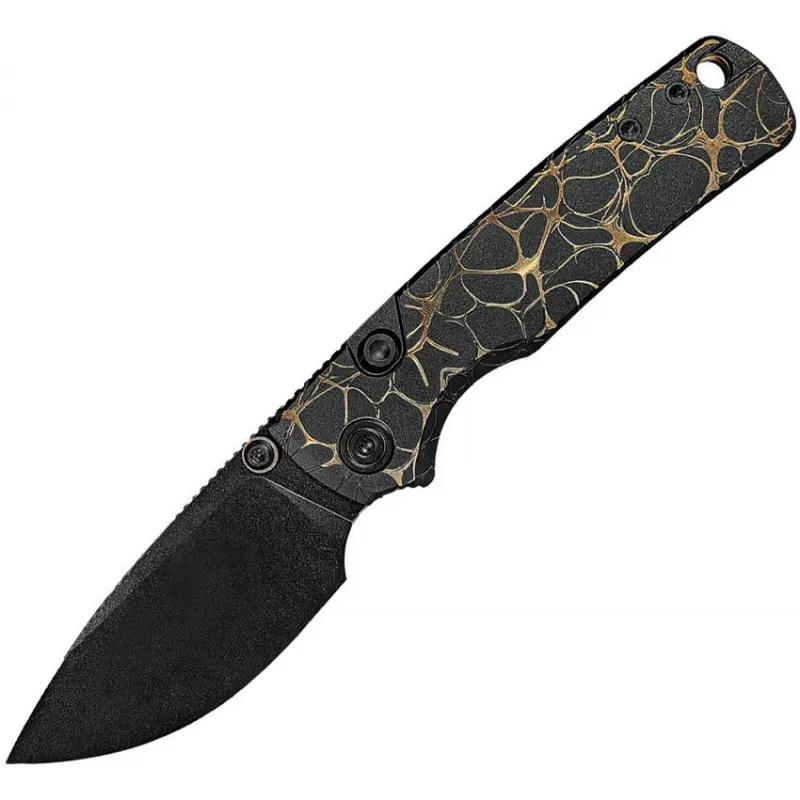 Vosteed Porcupine TiSlim Top Liner Lock Folding Knife - 3.04" Black S90V Blade Black and Gold Titanium Handle Cyclaire Knives and Tools