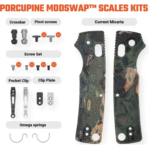 Vosteed Porcupine ModSwap Scales Full Kit - Canvas Rag Burl Green Current Micarta