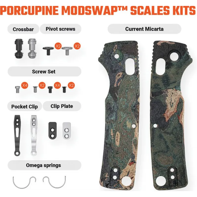 Vosteed Porcupine ModSwap Scales Full Kit - Canvas Rag Burl Green Current Micarta Cyclaire Knives and Tools
