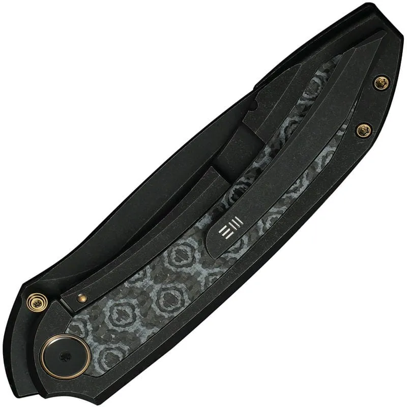We Knife Winsome Folding Knife - 3.74" M390 Black Stonewashed Blade Black Titanium Handle Rose CF Inlays Cyclaire Knives and Tools