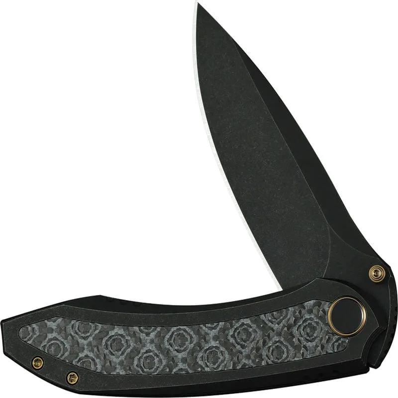 We Knife Winsome Folding Knife - 3.74" M390 Black Stonewashed Blade Black Titanium Handle Rose CF Inlays Cyclaire Knives and Tools