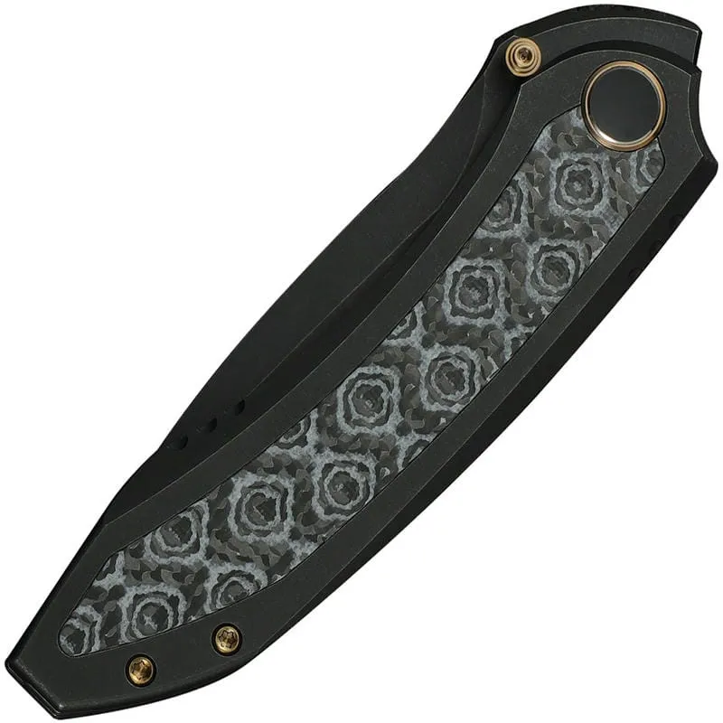 We Knife Winsome Folding Knife - 3.74" M390 Black Stonewashed Blade Black Titanium Handle Rose CF Inlays Cyclaire Knives and Tools