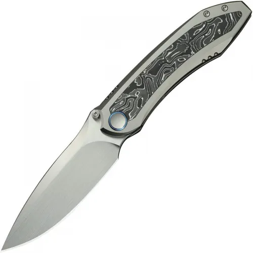 We Knife Winsome Folding Knife - 3.74" M390 Satin Blade Grey Titanium Handle Aluminum Foil CF Inlays