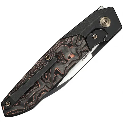 We Knife Brr15 Bolster Lock Knife - 3.25" M390 Wharncliffe Blade Black Bolstered Titanium Handle with Copper Foil CF Scales
