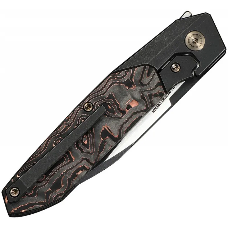 We Knife Brr15 Bolster Lock Knife - 3.25" M390 Wharncliffe Blade Black Bolstered Titanium Handle with Copper Foil CF Scales Cyclaire Knives and Tools