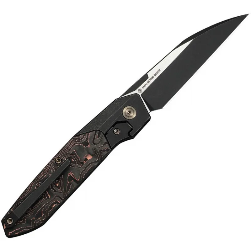 We Knife Brr15 Bolster Lock Knife - 3.25" M390 Wharncliffe Blade Black Bolstered Titanium Handle with Copper Foil CF Scales Cyclaire Knives and Tools