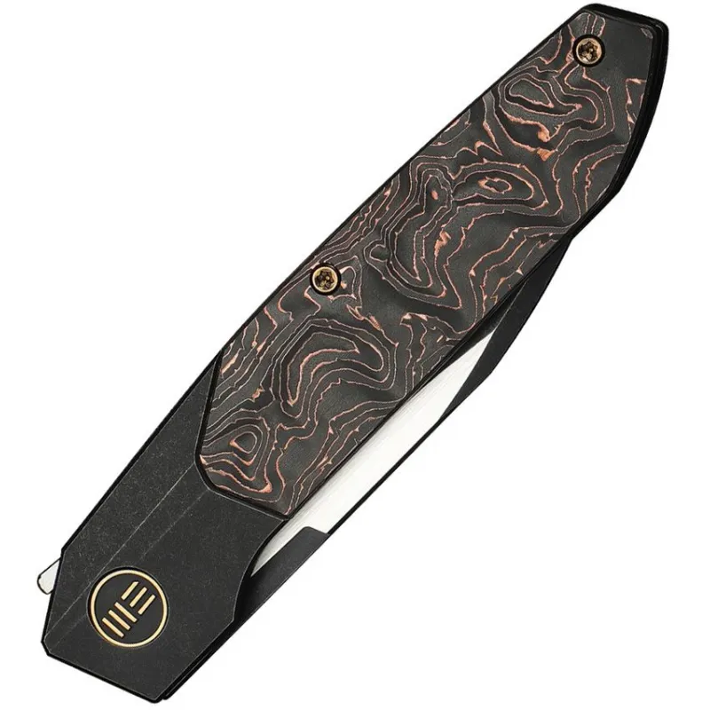 We Knife Brr15 Bolster Lock Knife - 3.25" M390 Wharncliffe Blade Black Bolstered Titanium Handle with Copper Foil CF Scales Cyclaire Knives and Tools