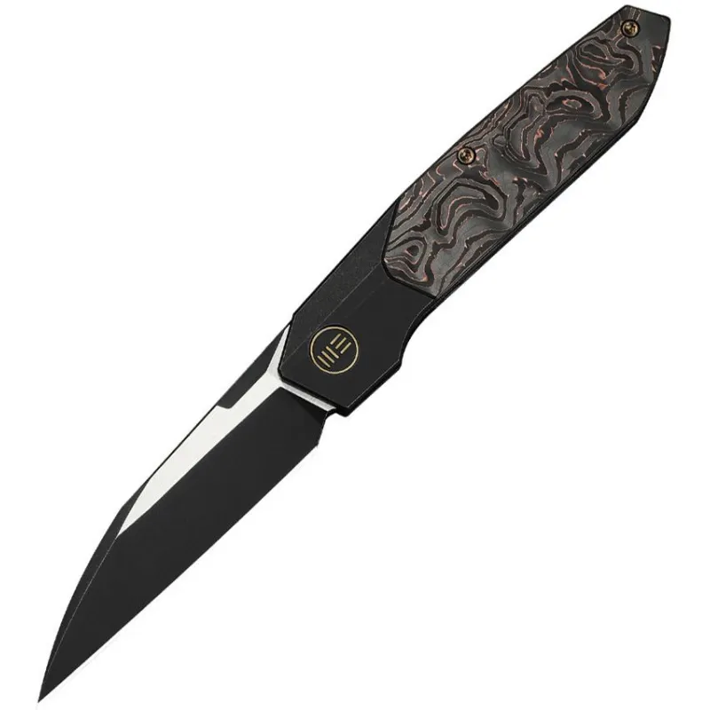 We Knife Brr15 Bolster Lock Knife - 3.25" M390 Wharncliffe Blade Black Bolstered Titanium Handle with Copper Foil CF Scales Cyclaire Knives and Tools