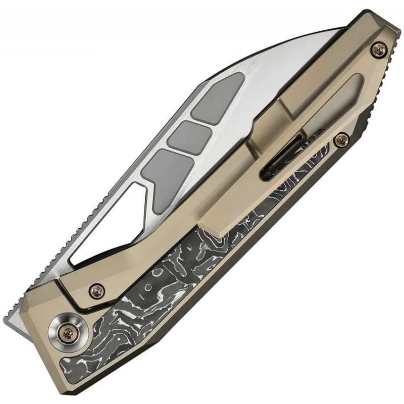 We Knife Inceptus Folding Knife - 3.5" M390 Wharncliffe Blade Bronze Titanium Handle with Foil CF Inlays Cyclaire Knives and Tools