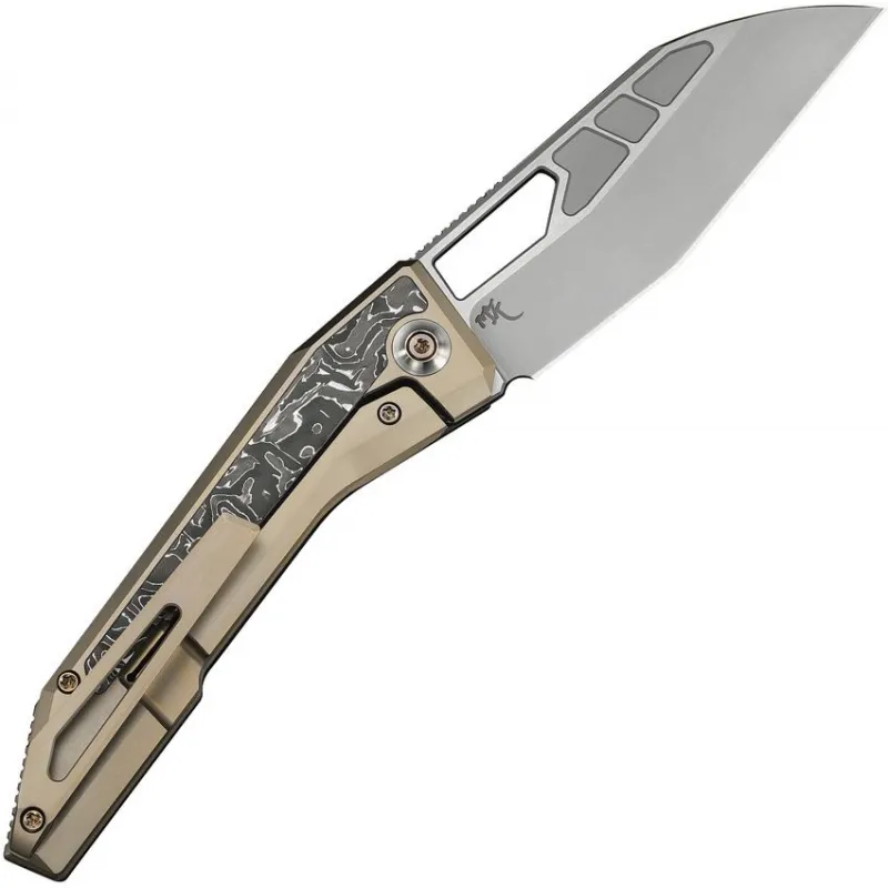 We Knife Inceptus Folding Knife - 3.5" M390 Wharncliffe Blade Bronze Titanium Handle with Foil CF Inlays Cyclaire Knives and Tools