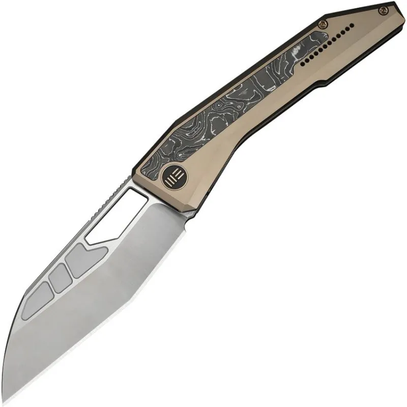 We Knife Inceptus Folding Knife - 3.5" M390 Wharncliffe Blade Bronze Titanium Handle with Foil CF Inlays Cyclaire Knives and Tools