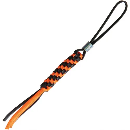We Knife Black and Orange Paracord Lanyard with Blue Anodized Tatanium Bead - 8.25"