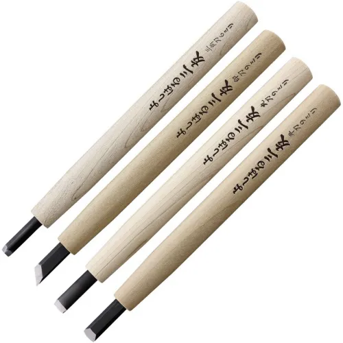 Yoshiharu Y-4 Traditional Japanese 4 Piece Carving Set Magnolia Wood Handle