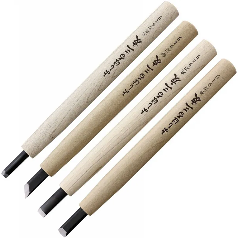 Yoshiharu Y-4 Traditional Japanese 4 Piece Carving Set Magnolia Wood Handle Cyclaire Knives and Tools