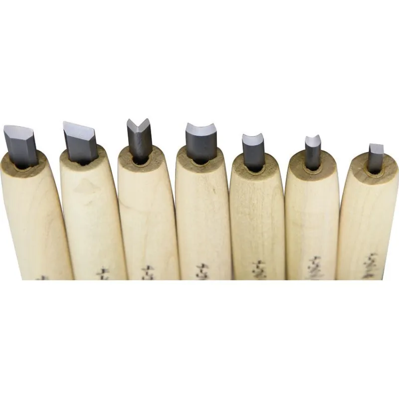 Yoshiharu Y-7 Traditional Japanese 7 Piece Carving Set Magnolia Wood Handle Cyclaire Knives and Tools
