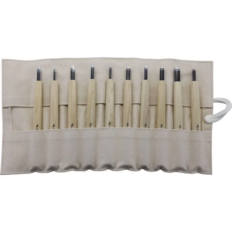 Yoshiharu W-10 Traditional Japanese 10 Piece Carving Set Magnolia Wood Handle  Tool Holder Cyclaire Knives and Tools
