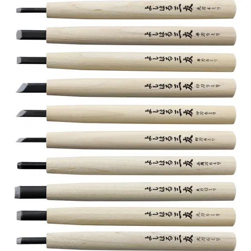Yoshiharu W-10 Traditional Japanese 10 Piece Carving Set Magnolia Wood Handle  Tool Holder