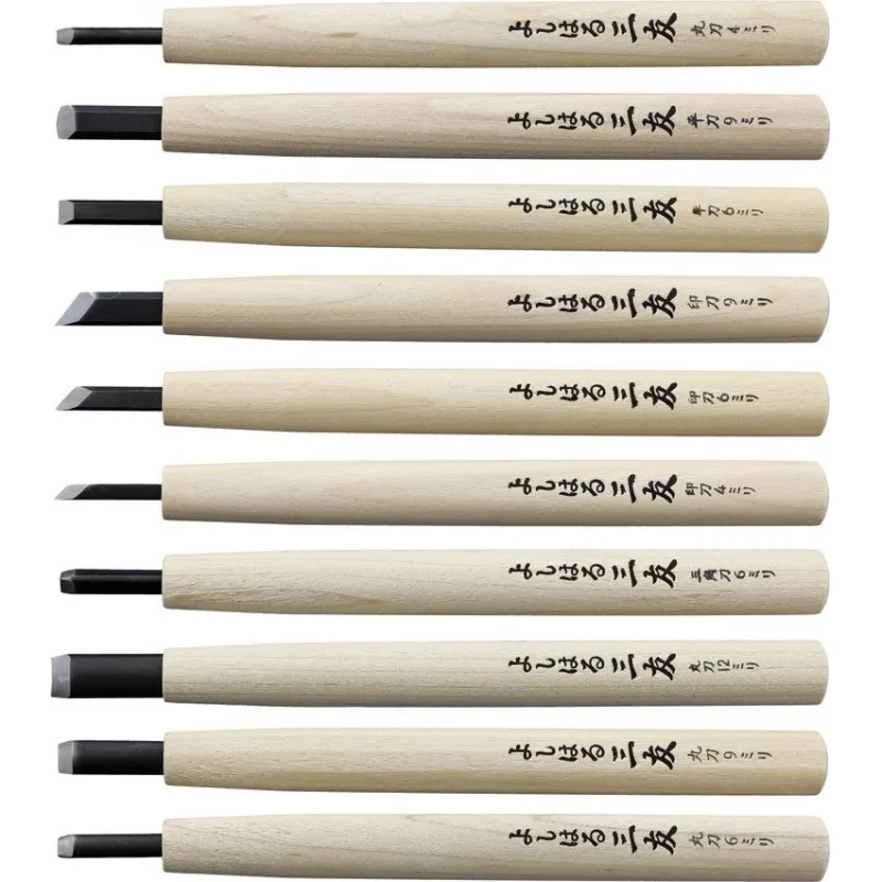 Yoshiharu W-10 Traditional Japanese 10 Piece Carving Set Magnolia Wood Handle  Tool Holder Cyclaire Knives and Tools