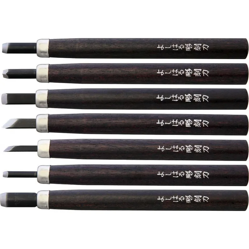 Yoshiharu H-7 Traditional Japanese 7 Piece Carving Set Purple Heart Wood Handle Cyclaire Knives and Tools