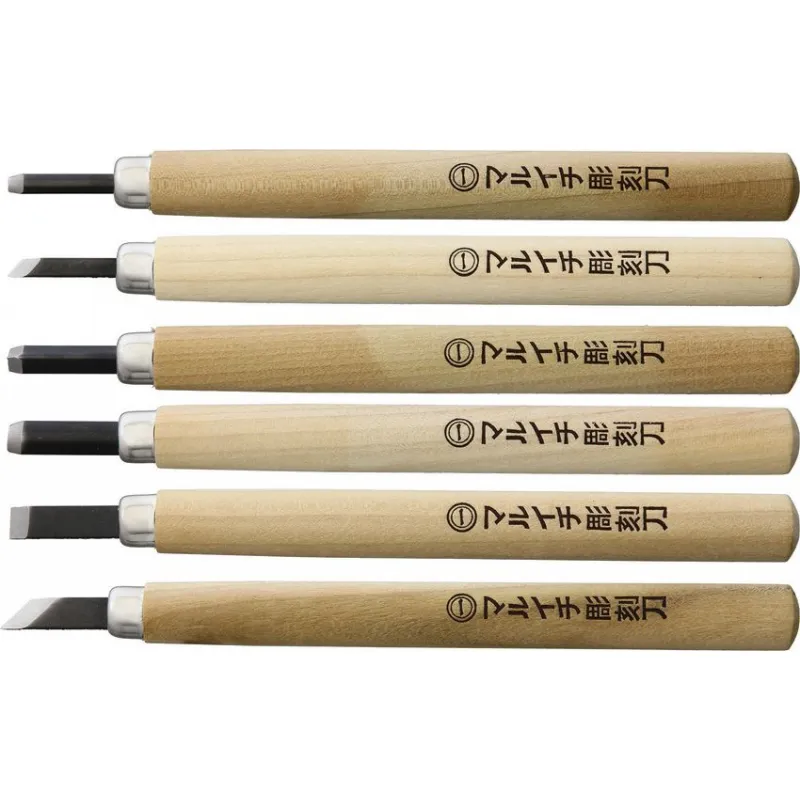 Yoshiharu KL-6 Traditional Japanese 6 Piece Carving Set Beech Wood Handle Cyclaire Knives and Tools