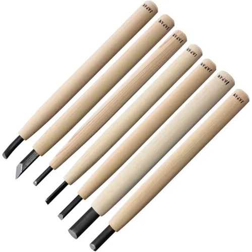 Yoshiharu H-91 Traditional Japanese 7 Piece Carving Set Japanese Cypress Wood Handle with Wooden Gift Box