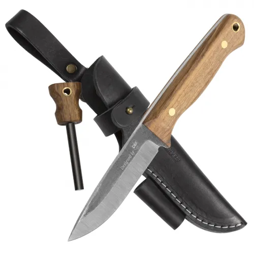 BPS Knives Bushmate CSHF Fixed Blade Knife - 4" 1066 Carbon Steel Blade Leather Sheath Firesteel